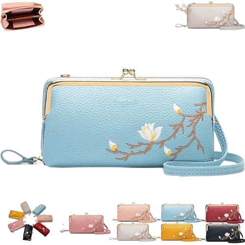 Generisch Women Sling Cross-Body Wallet with Mobile Cell Phone Holder, Embroidery Phone Wallet Crossbody, for Travel & Daily Essentials (blue) von Generisch