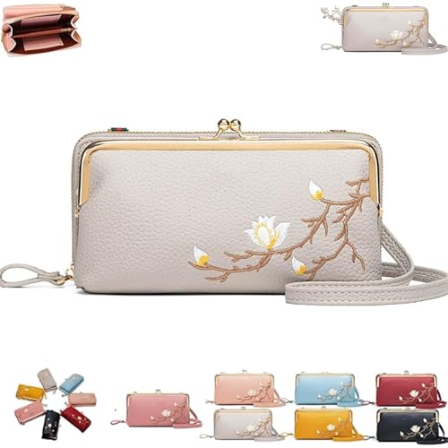 Generisch Women Sling Cross-Body Wallet with Mobile Cell Phone Holder, Embroidery Phone Wallet Crossbody, for Travel & Daily Essentials (grey) von Generisch