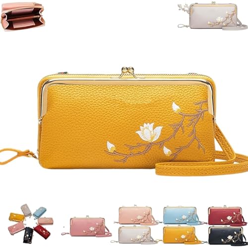 Generisch Women Sling Cross-Body Wallet with Mobile Cell Phone Holder, Embroidery Phone Wallet Crossbody, for Travel & Daily Essentials (orange) von Generisch