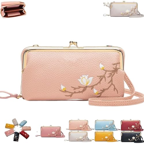 Generisch Women Sling Cross-Body Wallet with Mobile Cell Phone Holder, Embroidery Phone Wallet Crossbody, for Travel & Daily Essentials (pink) von Generisch