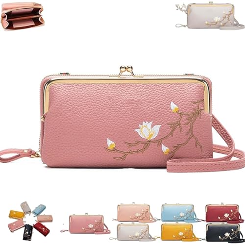 Generisch Women Sling Cross-Body Wallet with Mobile Cell Phone Holder, Embroidery Phone Wallet Crossbody, for Travel & Daily Essentials (pink-A) von Generisch