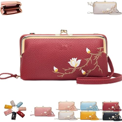 Generisch Women Sling Cross-Body Wallet with Mobile Cell Phone Holder, Embroidery Phone Wallet Crossbody, for Travel & Daily Essentials (red) von Generisch