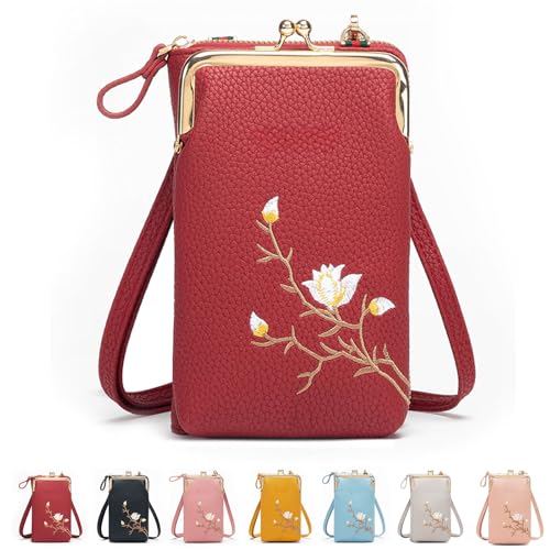 Generisch Women Sling Cross-Body Wallet with Mobile Phone Holder – Large Leather Crossbody Bag for Travel, Passport Storage & Daily Use (Burgundy) von Generisch