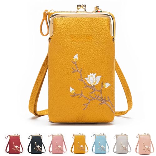 Generisch Women Sling Cross-Body Wallet with Mobile Phone Holder – Large Leather Crossbody Bag for Travel, Passport Storage & Daily Use (Yellow) von Generisch
