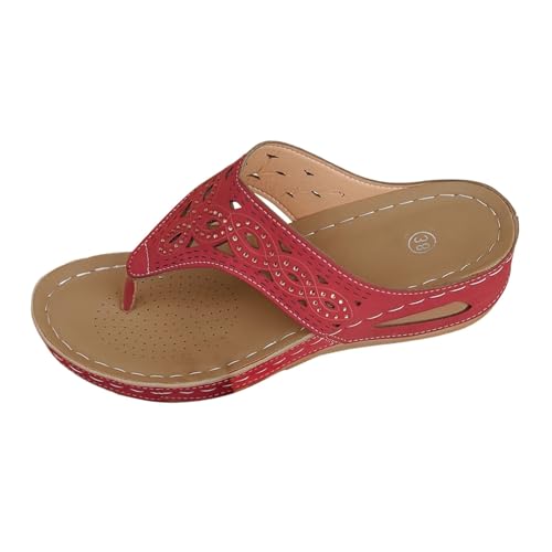 Generisch Women Wedge Flip Flops Uk Barefoot Wide Fit Chunky Platform Beach Shoes Retro Clip Toe Ethnic Style Non-Slip Slippers with Arch Support Comfortable Plantar Fasciitis Thong Sandals von Generisch