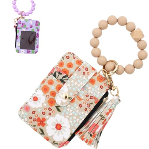 Generisch Women's Beaded Tassel Decorated with Flower Pattern Wallets,Boho Wristlet Keychain Wallet,Card Holder Bracelet Wallets Generisch Women's Beaded Tassel Decorated with Flower Pattern Wallets,Boho Wristlet Keychain Wallet,Card Holder Bracelet Wallets von Generisch