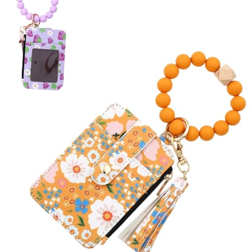 Generisch Women's Beaded Tassel Decorated with Flower Pattern Wallets,Boho Wristlet Keychain Wallet,Card Holder Bracelet Wallets von Generisch