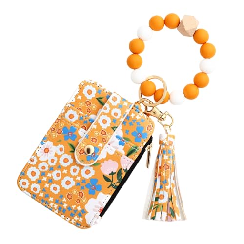 Generisch Women's Boho Beaded Wallet with Flower Pattern, Women's Beaded Wallet, Card Cases Bracelet Keychain Wallets (Yellow) von Generisch