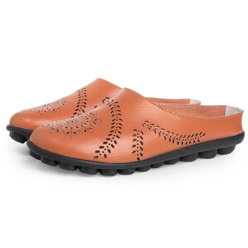 Generisch Women's Breathable Hollow-Out Leather Slippers Soft Lightweight Backless Loafers Sandals Flats Softsole Lightweight Leather Loafer Slippers (Orange,35) von Generisch