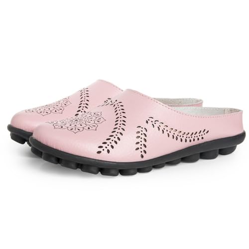 Generisch Women's Breathable Hollow-Out Leather Slippers Soft Lightweight Backless Loafers Sandals Flats Softsole Lightweight Leather Loafer Slippers (Pink,38) von Generisch