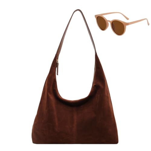 Generisch Women's Faux Suede Handbags, Large Capacity Casual Hobo Shoulder Bag, Vintage Slouchy Tote Bags for Travel Office Work von Generisch