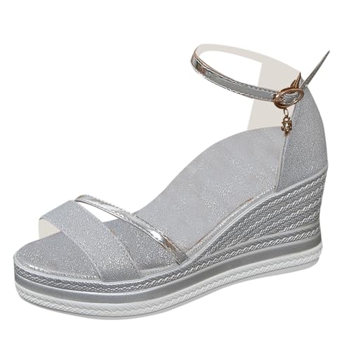 Generisch Sandalen Damen Plateau Sandaletten Glitter Sandalen Mode Elegant StöCkelschuhe Freizeit Strandschuhe Bequem Keilsandalen Sommer Peeptoe Absatzschuhe Schnalle Sandals Sommerschuhe von Generisch