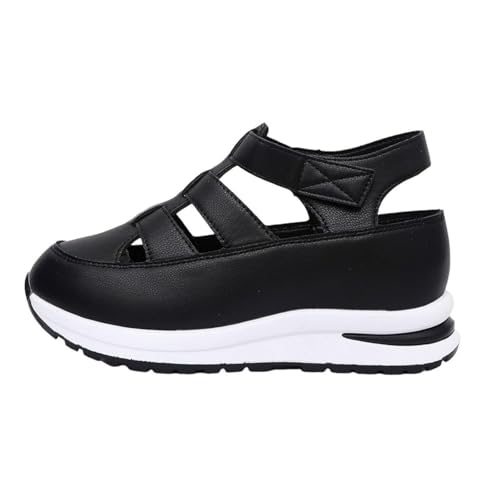 Generisch Women's Hollow Out Orthopedic Wedge Leather Closed Toe Sneaker Sandals, Comfortable Casual Breathable Slip On Platform Shoes (Black,33 2/3) von Generisch