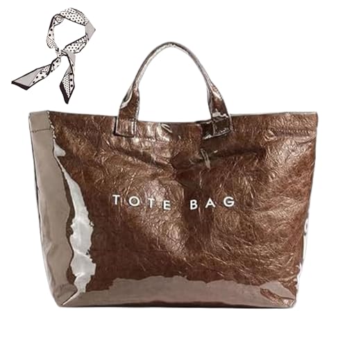 Generisch Women's Letters Print Tote Bag, New PVC Large Kraft Paper Tote Bags for Women, Fashion Retro Totebag (C) von Generisch