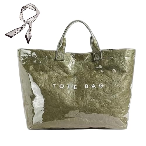 Generisch Women's Letters Print Tote Bag, New PVC Large Kraft Paper Tote Bags for Women, Fashion Retro Totebag (D) von Generisch