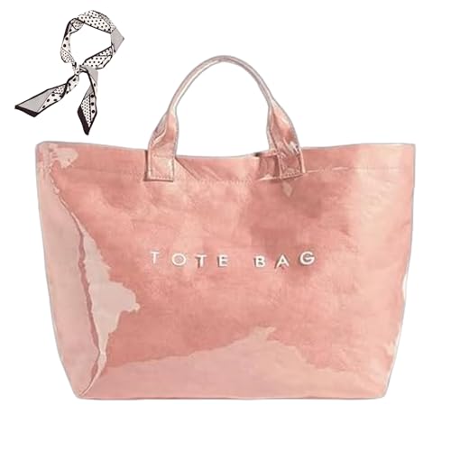 Generisch Women's Letters Print Tote Bag, New PVC Large Kraft Paper Tote Bags for Women, Fashion Retro Totebag (I) von Generisch