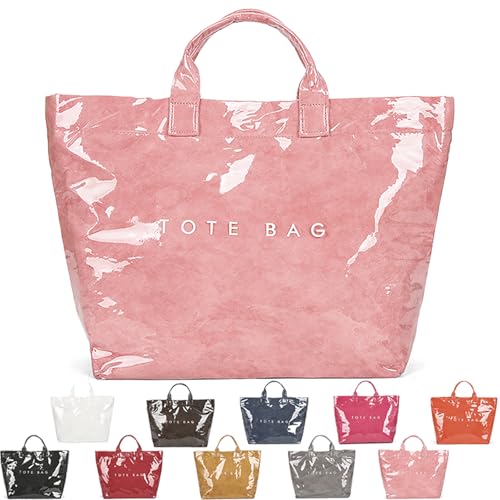 Generisch Women's Letters Print Tote Bag, PVC Large Kraft Paper Tote Bag for Women, Stylish Waterproof Jelly Shopping Handbag. (Pink) von Generisch