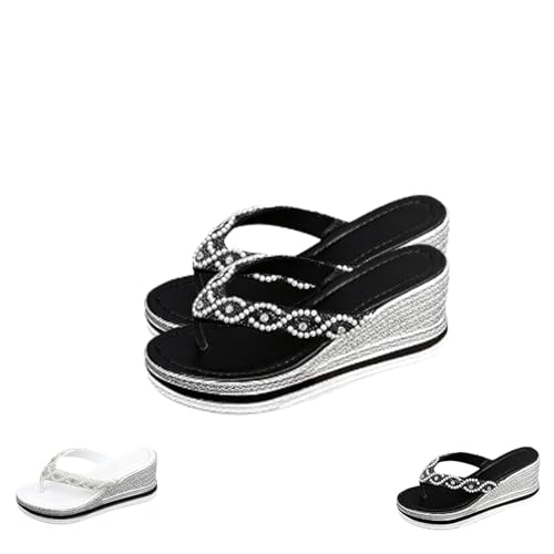 Generisch Women's Lightweight Comfortable Non-Slip Wedge Sandals Plat form Boho Orthopedic Flip Flops with Arch Support (Black,38) von Generisch