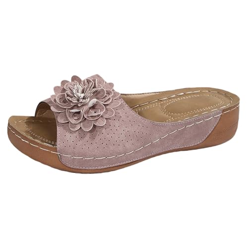 Generisch Women's Retro Sandals Spring Summer And Autumn New Wedge Heel Open Toe Outdoor Thick Casual Schwarze Damenschuhe (Pink 40) von Generisch