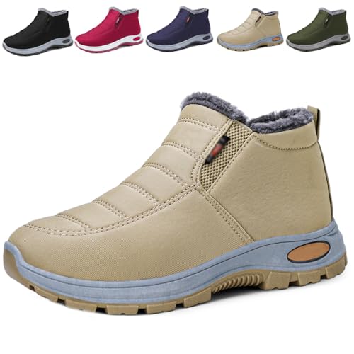 Generisch Women's Snow Boots Warm Sheepskin-Lined Boots, Winter Ankle Comfortable Slip on Short Snow Fur Lined Boots (Khaki,36) von Generisch