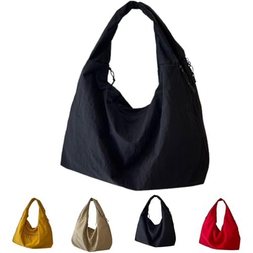 Generisch Women's Solid Color Textured Draped Tote Bag, Large Capacity Fashion Versatile Shoulder Bag, Casual Canvas Tote Bag (Black) von Generisch