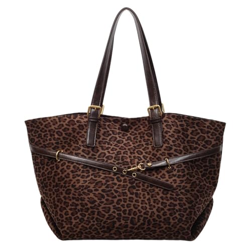 Generisch Women's Suede Tote Shoulder Bag,Leopard Tote Bag,top handle Brown Vintage Hobo Bag Large Capacity,Leopard Shoulder Fall Trendy Handbag (Leopard print-C) von Generisch