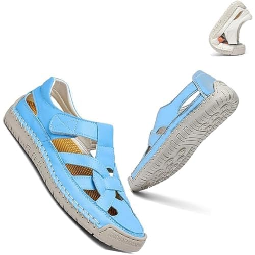 Generisch Women's Summer Fisherman Sandals Adjustable Lightweight Non-Slip Beach Sandals Closed Toe Comfortable Soft Sole Flat Sandals (blue a,41) von Generisch