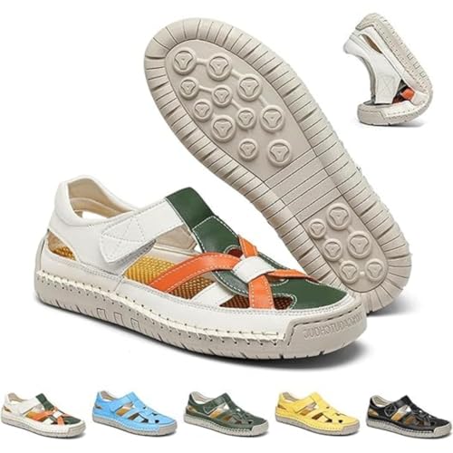 Generisch Women's Summer Fisherman Sandals Adjustable Lightweight Non-Slip Beach Sandals Closed Toe Comfortable Soft Sole Flat Sandals (white a,38) von Generisch