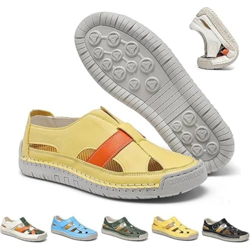 Generisch Women's Summer Fisherman Sandals Adjustable Lightweight Non-Slip Beach Sandals Closed Toe Comfortable Soft Sole Flat Sandals (yellow,39) von Generisch