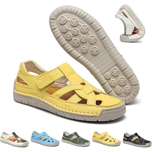 Generisch Women's Summer Fisherman Sandals Adjustable Lightweight Non-Slip Beach Sandals Closed Toe Comfortable Soft Sole Flat Sandals (yellow a,37) von Generisch