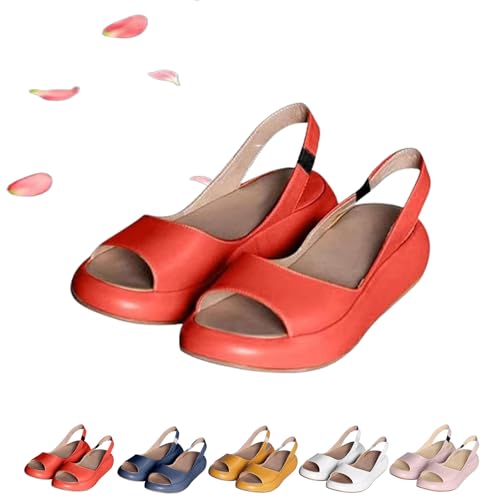 Generisch Women's Ultra-Comfy Casual Flat Orthotic Sandals, Comfy SandalsShock-Absorbing Sole Summer Solid Fish Mouth Open (Orange,41) von Generisch