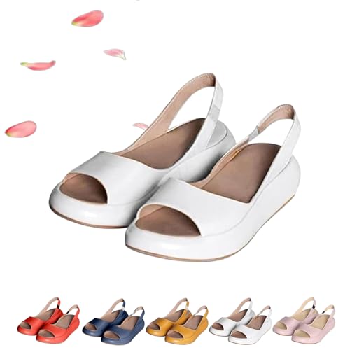 Generisch Women's Ultra-Comfy Casual Flat Orthotic Sandals, Comfy SandalsShock-Absorbing Sole Summer Solid Fish Mouth Open (White,37) von Generisch