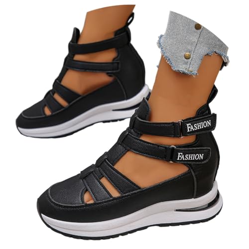 Generisch Womens Side Zipper Adjustable Hook and Loop Comfortable Lightweight Casual Hollow Out Breathable Wedge Sandals (Black,37) von Generisch