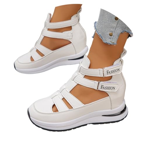 Generisch Womens Side Zipper Adjustable Hook and Loop Comfortable Lightweight Casual Hollow Out Breathable Wedge Sandals (White,38) von Generisch