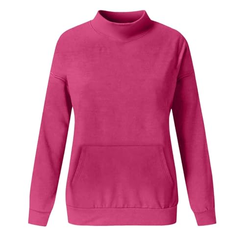 Generisch Womens Tops,Langarm Sweatshirt Herbst Für Damen Turtleneck Herbst Rundhals Oberteil Mit Tasche Elegant Casual Basic Langarmshirt Frauen Baumwolle Oversize Pullover Tops Ohne Kapuze von Generisch