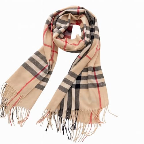 Generisch XXL Halstuch Damen & Herren – Weicher Winter Schal 200x70 cm – Kariert, warm & kuschelig – Unisex mit Fransen – 4 Farben (Beige) von Generisch