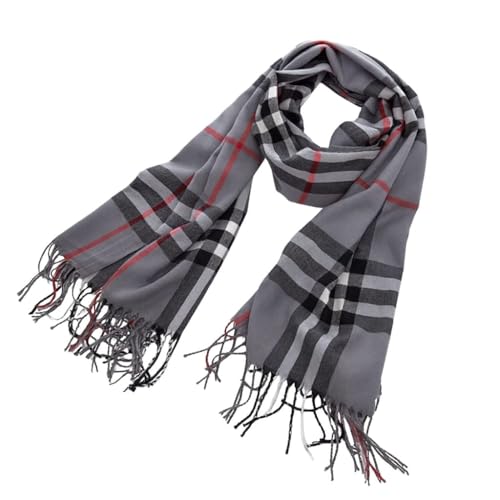 Generisch XXL Halstuch Damen & Herren – Weicher Winter Schal 200x70 cm – Kariert, warm & kuschelig – Unisex mit Fransen – 4 Farben (grau) von Generisch