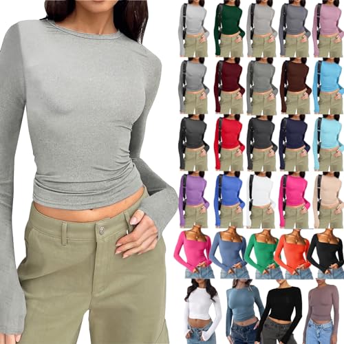 Generisch Y2K Top Basic Langarmshirt Damen Skims - Y2K Clothes Crop Tops Damen Skims Bodysuit Top Basic Langarmshirt Eng Langarm Dupes Weiss Tshirt Basics Pullover von Generisch