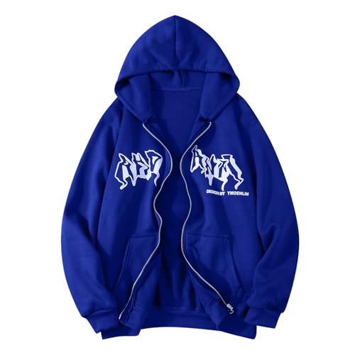 Generisch Y2k Hoodie Herren Oversized Kordelzug Sweatjacke mit Kapuze Briefe Drucken Harajuku Hoodies Reißverschluss Sweat Jacken Hooded Kapuzenpullover Kapuzenjacke Vintage Streetwear von Generisch