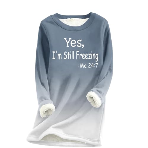 Generisch YES I'm Still Freezing Me 24:7 -Winter-Plüsch-Buchstaben-Druck-Thermo-Top mit Kapuze Weste Reflektierend Damen (B1-Blue, XXL) von Generisch