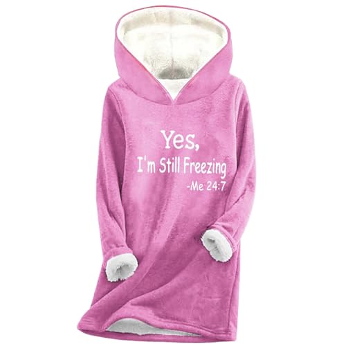 Generisch YES I'm Still Freezing Me 24:7 -Winter-Plüsch-Buchstaben-Druck-Thermo-Top mit Kapuze Weste Reflektierend Damen (Hot Pink, L) von Generisch