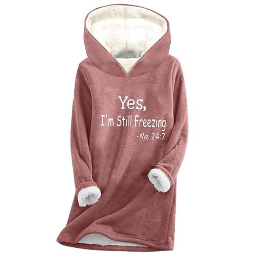 Generisch YES I'm Still Freezing Me 24:7 -Winter-Plüsch-Buchstaben-Druck-Thermo-Top mit Kapuze Weste Reflektierend Damen (Watermelon Red, XL) von Generisch