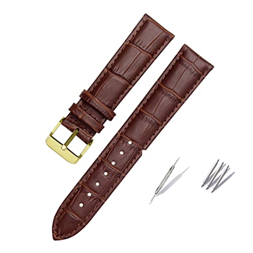 Generisch YGUKOJ 18/19/20/21/22 23/24 Mm Braunes Schwarzes Echtleder-Armband, Kompatibel Mit Hamilton Herren-Damen-Armband Mit Dornschließe(Brown-Brown-Gold,16mm) von Generisch