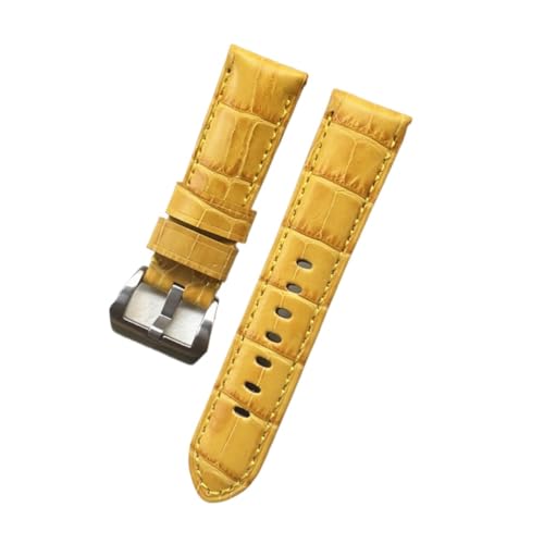 Generisch YGUKOJ 2. 4mm Gelbes Krokodilmuster Echtes Leder Armbanduhrarmband ersetzen kompatibel ersetzen mit kompatibel mit panerai PAM441 PAM111. Pilotarmband Pin Schnalle(With Silver buckle) von Generisch