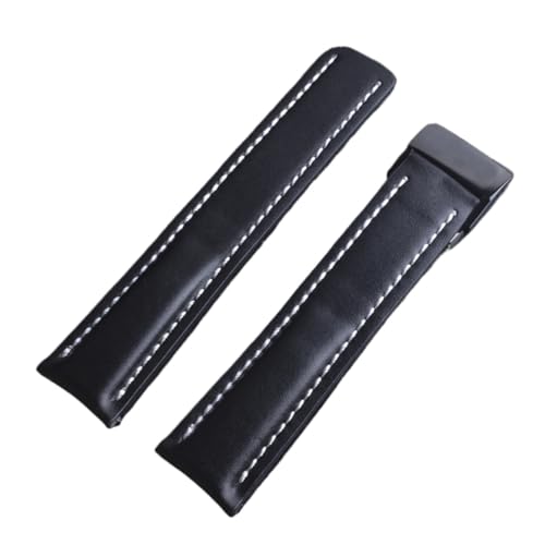 Generisch YGUKOJ 22mm 24mm schwarzes glattes echtes Leder-Uhr-Uhr-Armband-kompatibel mit Breitling Avenger/Navitimer-Gürtel(42,24mm) von Generisch
