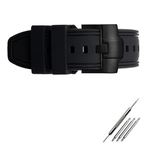 Generisch YGUKOJ Das biegsame Gummi-Silikonband ist kompatibel mit 23 mm 24 mm(Black-Black-Buckle_24mm) von Generisch
