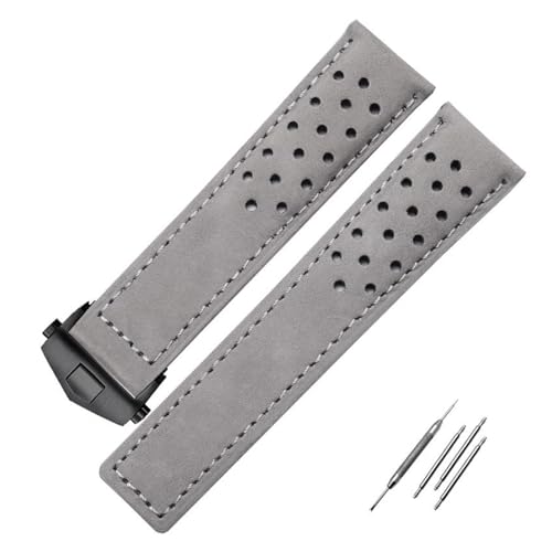 Generisch YGUKOJ Echtes Lederarmband kompatibel mit SCHILD Heuer Männer Uhrenarmband mit faltender Schnalle 20mm 22mm graue schwarze braune Kuh Leathr-Band(Gray black,22mm) von Generisch