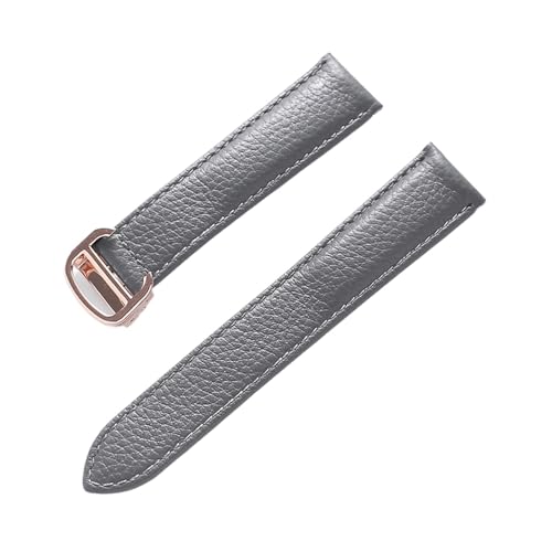 Generisch YGUKOJ Litsche-Korn-Rinds-Rindsriemenriemen-Männer und Frauen kompatibel mit Cartier-Tank-Tank SOLO Londoner Leder Watchkette Zubehör(Grey rose buckle,22mm) von Generisch