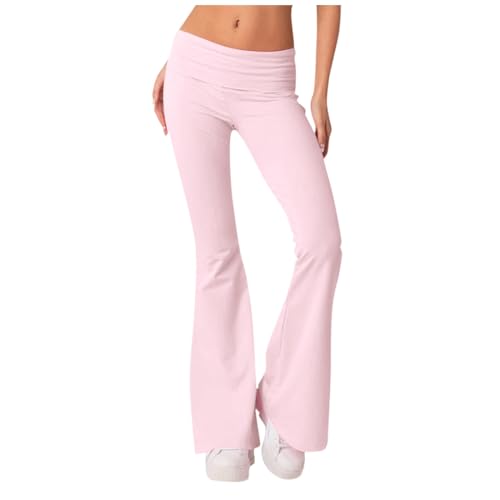 Generisch Yoga Hose Damen, Fashion Schlaghosen Blickdicht Slim Low Waisted Flared Leggings Sweatpants Jogginghosen Für Fitness Activewear Damen Leggings Sporthose Lang (L, Light pink) von Generisch