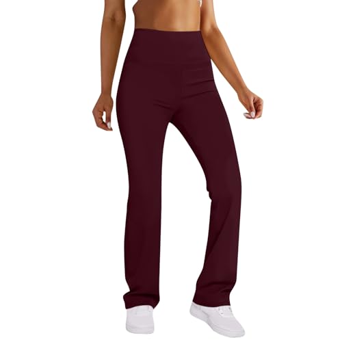 Generisch Yoga Pants Damen, Fashion Schlaghosen Blickdicht Slim Low Waisted Flared Leggings Sweatpants Jogginghosen Für Fitness Damen Sport Leggings High Waist Damen Yogahose Schlaghose (XXL, Wine) von Generisch